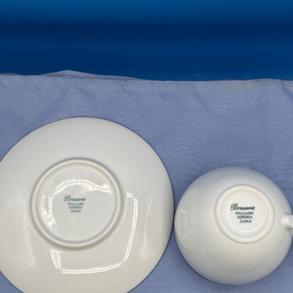 Williams Sonoma Brasserie Blue Stripe Porcelain Cup and Saucer Set of 3 - Picture 4 of 8